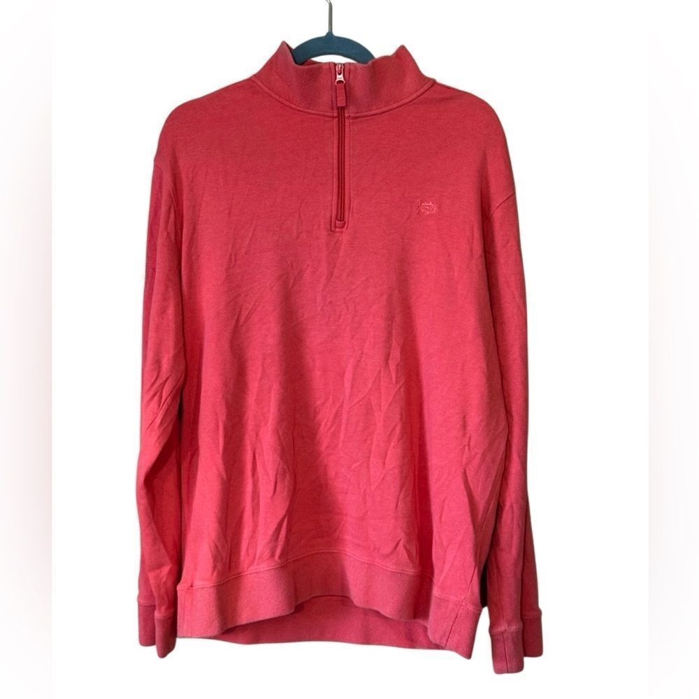 Southern Tide Men's Skipjack Pique Quarter Zip Pullover in Deep Coral Size Large
